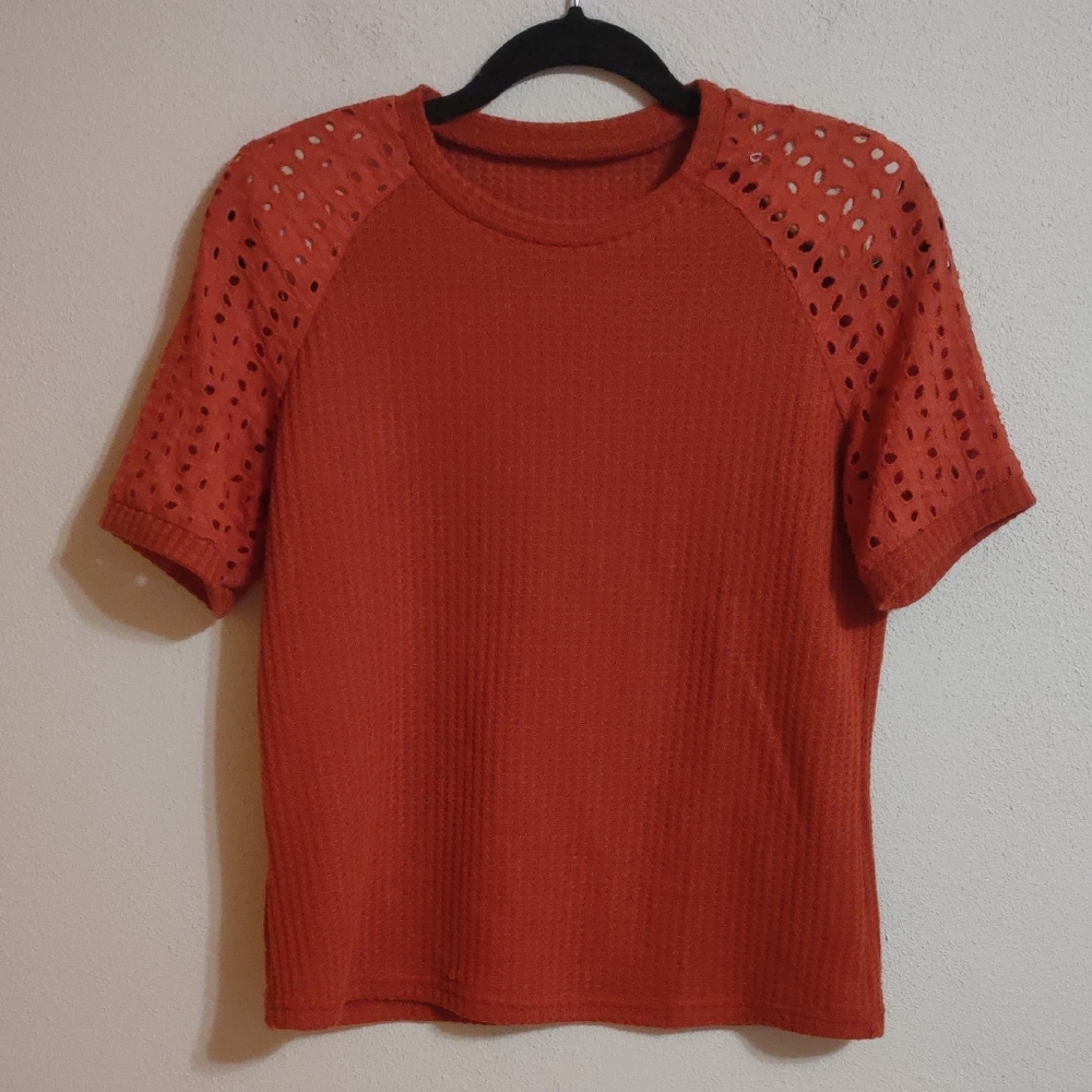 Burnt Orange Top With Eyelet Detail